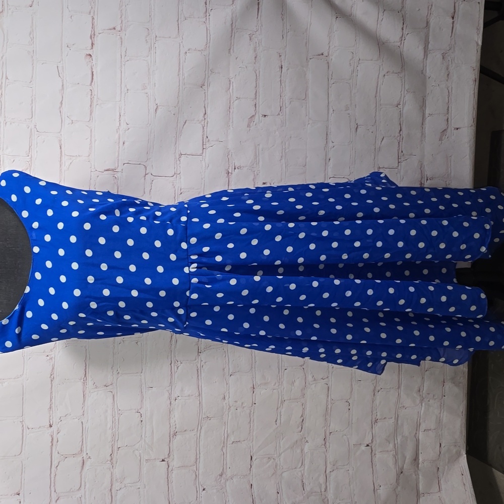 Metro 22 Sleeveless Belted Blue & White Polka Dot Dress Womens Size 1x